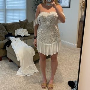 NWT VICI - Bouquet Toss Lace Off The Shoulder Pleated Ruffle Dress - White